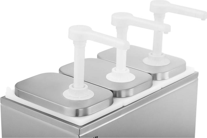 Produktbild Royal Catering Saucenspender Pumpspender Senfspender Dosierspender Edelstahl 3 Pumpen 3 x 2 L