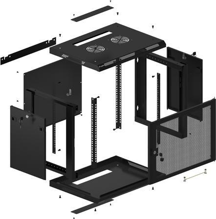 Immagine prodotto Lanberg Nástěnná jednodílná skříň 19", 9U/600x450, (v rozloženém stavu), perforované dveře, černá ( (9 HE, Rack da 19 pollici)