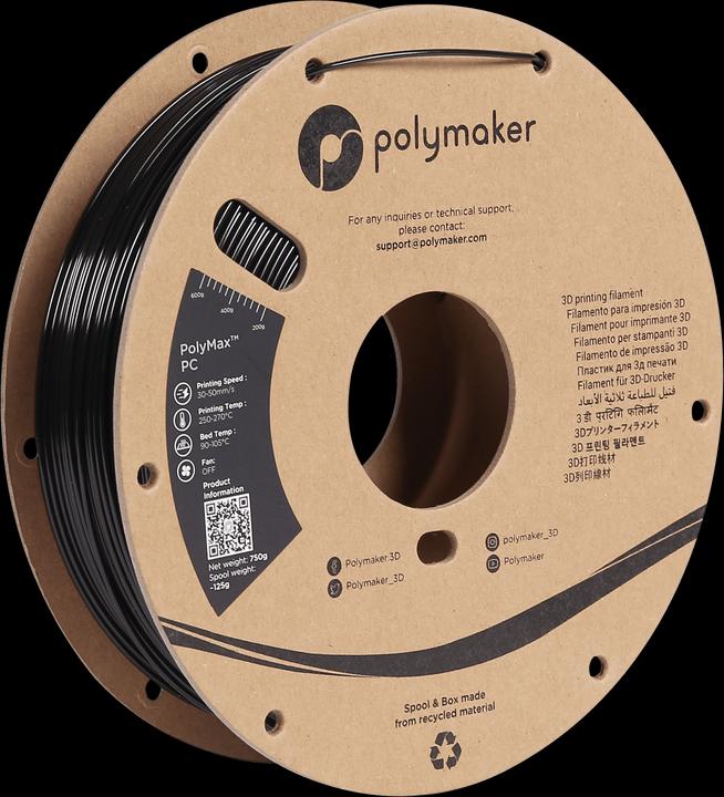 Produktbild Polymaker PC02001 Polymax Tough Filament PC (Polycarbonat) hohe Steifigkeit, hit (Carbon, 1.75 mm, 750 g, Schwarz)