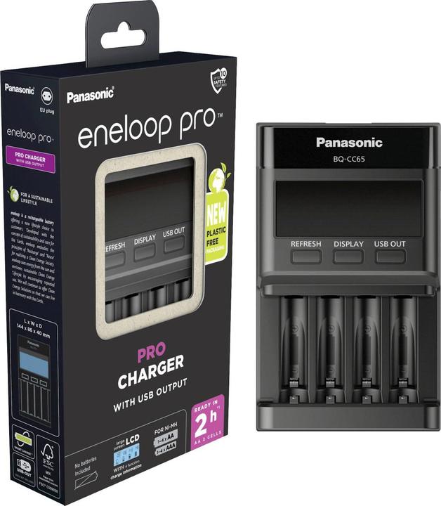 Image du produit Panasonic Chargeur de tête LCD eneloop BQ-CC65 (1 pcs, AA, AAA, Chargeurs sans batterie)