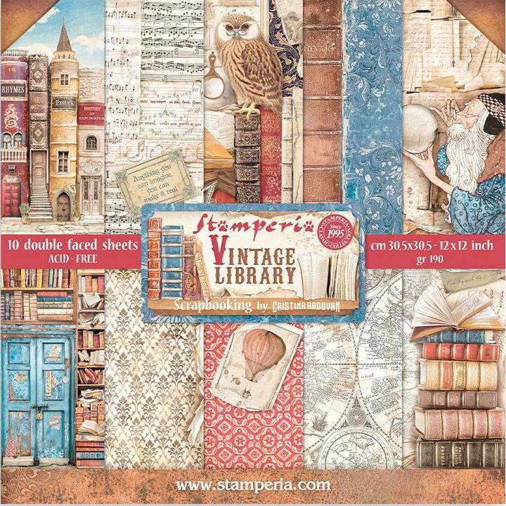 Actual product image Stamperia Vintage Library" scrapbooking pad, 10 sheets, 30.5 x 30.5 cm (190 g/m², 10 x)
