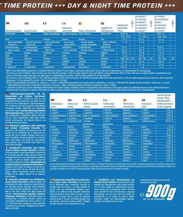 Nährwerte und Zutaten Body Attack 100 % Casein Protein (900g Dose) (Chocolate, 1 Stk., 900 g)