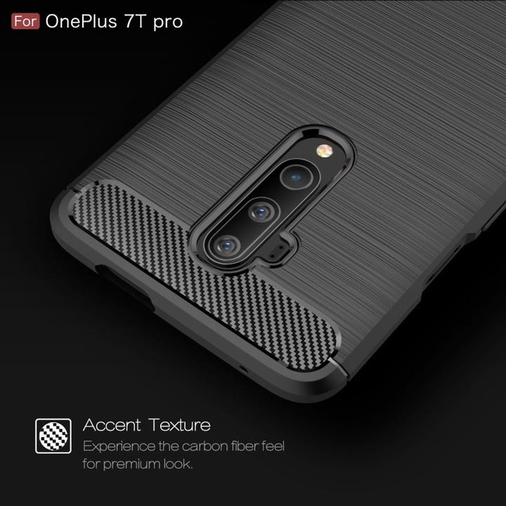Produktbild König Design Hülle Handy Schutz für OnePlus 7T Pro Case Cover Bumper Carbon Optik Etuis Grau (OnePlus 7T Pro)