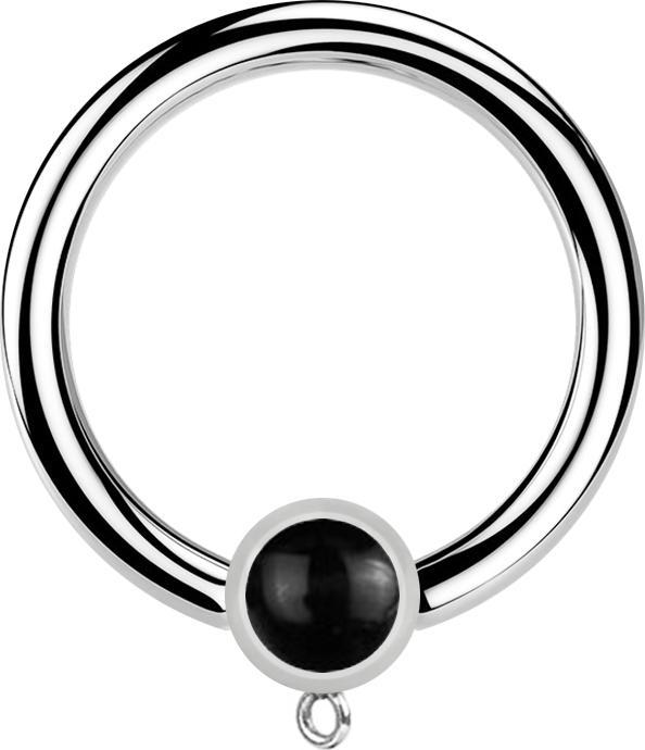 Star Piercing Micro Closure Ring silber mit Zylinder schwarzer Onyx Stein Ring für Anhänger (ohne Messing, Chirurgenstahl 316L, Mineralisch)