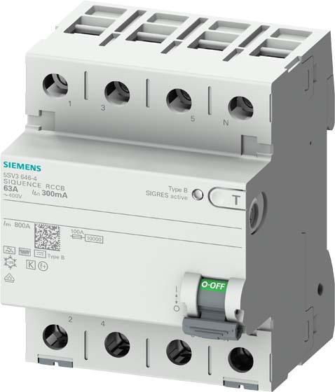 Immagine prodotto Siemens SIEM 5SV3344-4KK14 Interruttore differenziale tipo B+ 40A 3+N-poli 30mA 400V 4TE a breve termine