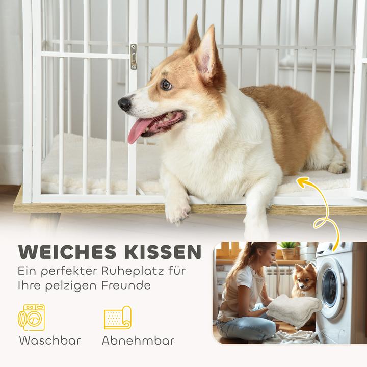 PawHut Hundekäfig Stahl, Spanplatte Weiss+Eiche (Dog house)