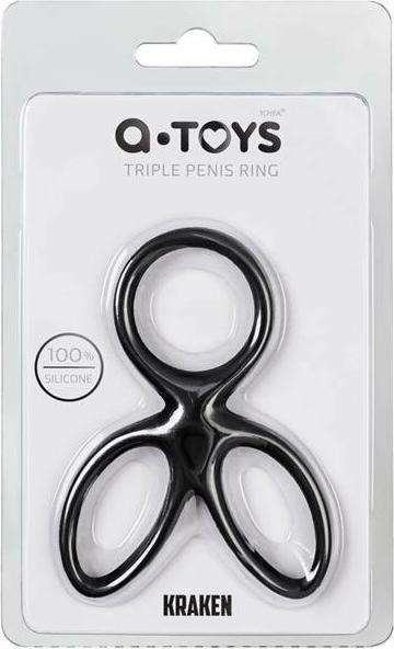 Produktbild Marka Niezdefiniowana A-TOYS Dreifach-Penisring KRAKEN, Silikon, schwarz, 10 cm (10 cm)