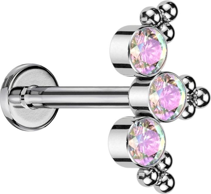 Actual product image Star Piercing Micro Threadless Labret silver triangular beads three crystals multicolor (without brass)