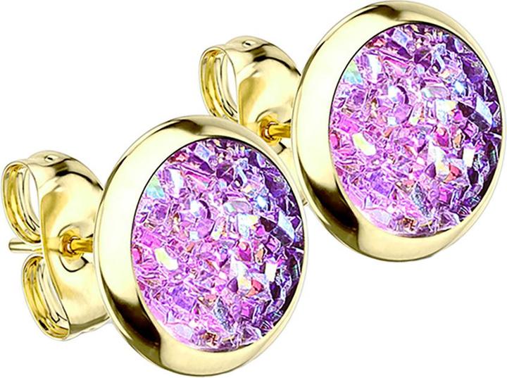 Star Piercing Ohrstecker vergoldet mit Druse Stein violett (ohne Messing, Chirurgenstahl 316L)