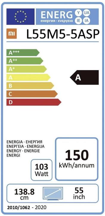 Etichetta energetica Xiaomi L55M5-5ASP (55", LCD, 4K, 2019)