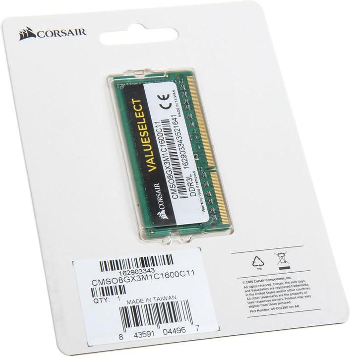 Produktbild Corsair Value Select (1 x 8GB, 1600 MHz, DDR3L-RAM, SO-DIMM)
