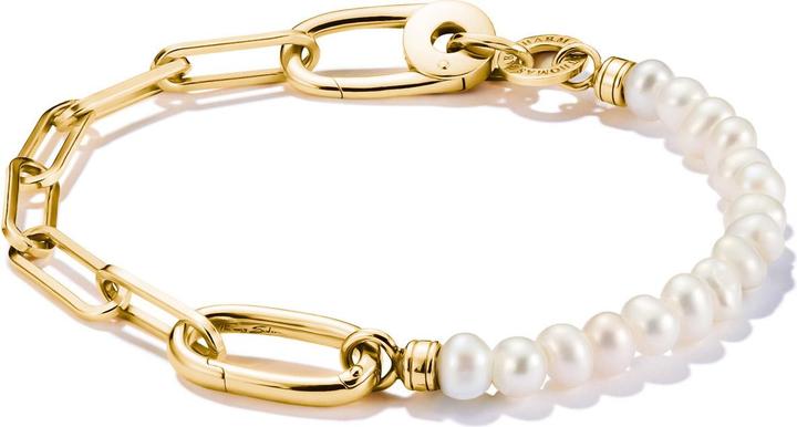 Immagine prodotto Thomas Sabo Charm Armband Paperclip und Perlen mit einem Connect Link vergoldet (17 cm, Argento)
