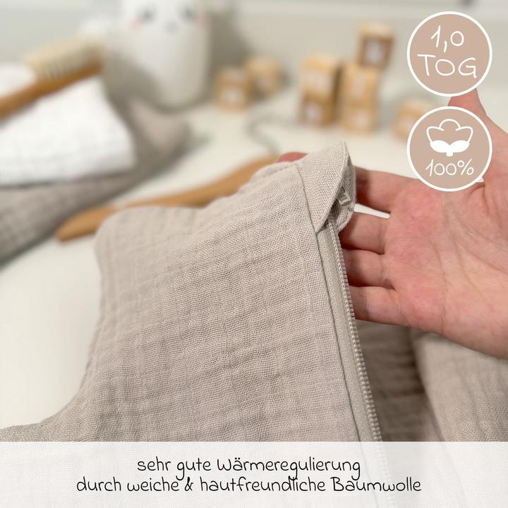 Actual product image Makian Schlafsäcke Musselin-Schlafsack - Beige - Gr. 60 cm (110 cm, 1.0 TOG, Summer)