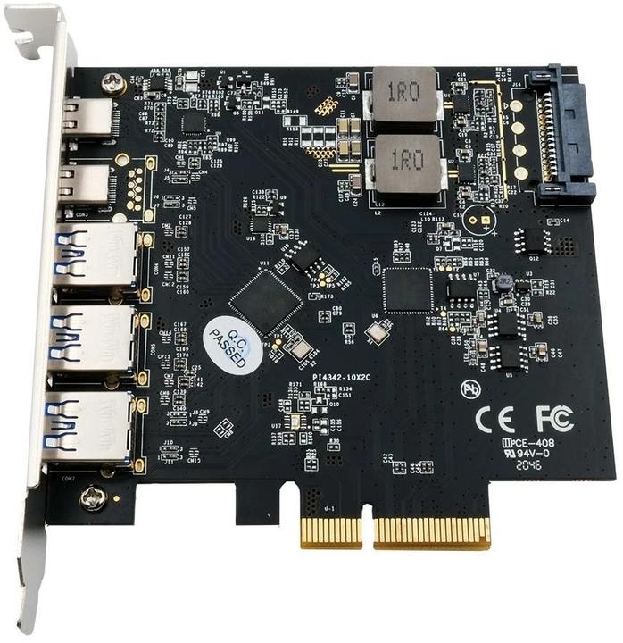 Actual product image Exsys GmbH USB 3.2 Gen2 PCIe (x2) card with 5 ports (3A+2C connections)