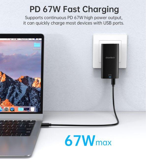 Productafbeelding Choetech USB-C en USB-A GaN snelle oplader (65 W)