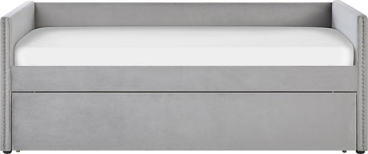 Actual product image Beliani Daybed extendable velvet fabric light grey slatted frame 90 x 200 cm TROYES (90 x 200 cm)