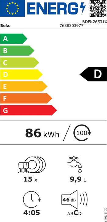 Energy Label Beko Dishwasher BDFN26531X