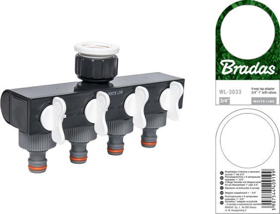 Actual product image Bradas 4-Way Manifold with Valves (4 way distributor, 25.40 mm)
