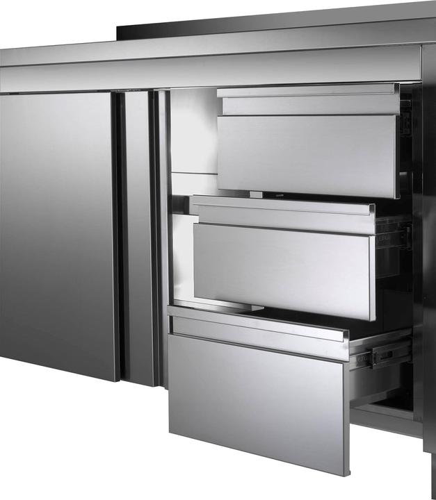 Produktbild Gastro Hero Edelstahl-Arbeitsschrank ECO mit Schiebetür und Schubladen mit Aufkantung