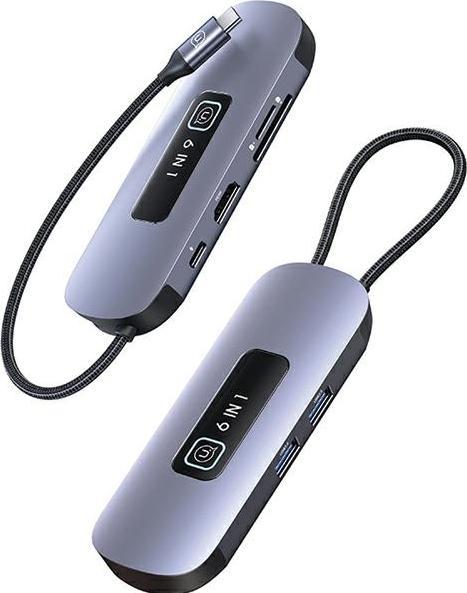 Usams US-SJ642 PD100W 6in1 Multifunctional Type-C HUB with Light(Type-C To HDMI+USB3.0*2+TF+SD+PD100W ) (6 Ports)