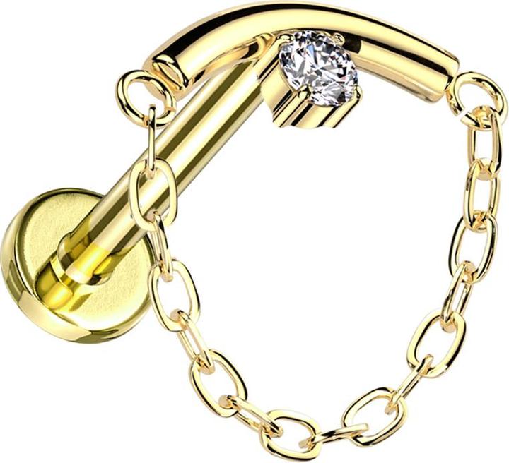 Star Piercing Micro Labret Innengewinde vergoldet stange gebogen vergoldet Kristall silber Anhänger Kette (ohne Messing, Titan G23)