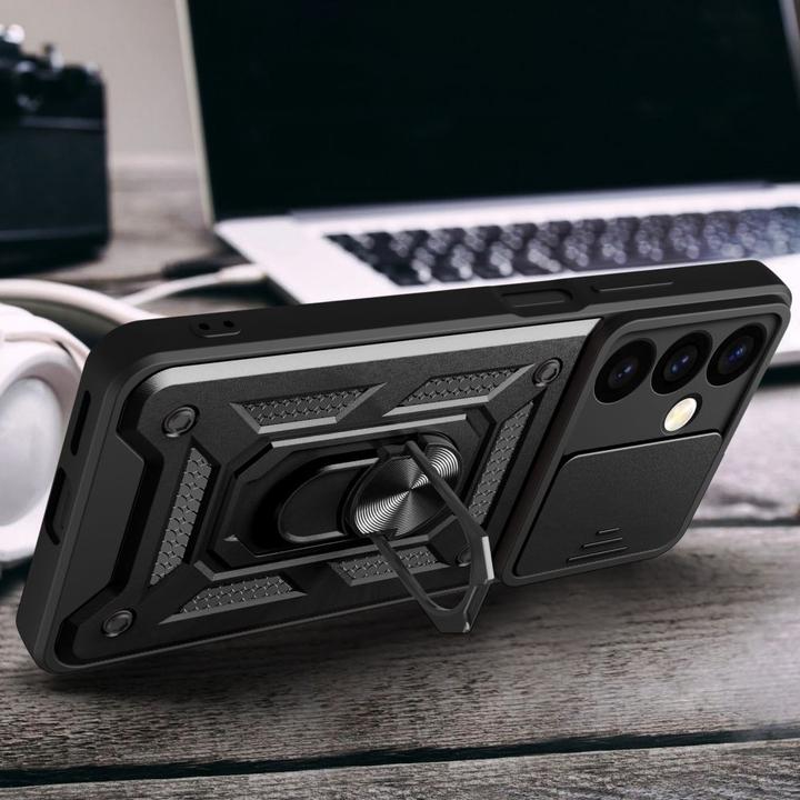 Produktbild Hurtel Hybrid Armor Camshield Panzerhüllemit Kameraabdeckung – Schwarz (Samsung Galaxy S24+)