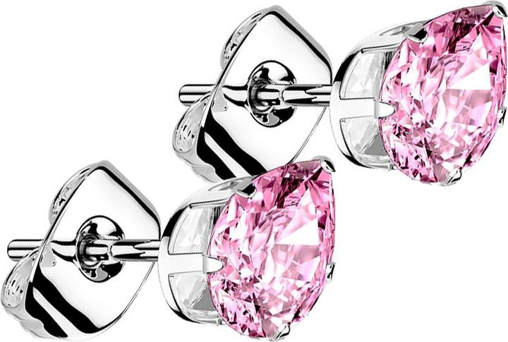 Star Piercing Ohrstecker silber mit Tropfen Kristall pink (Chirurgenstahl 316L, ohne Messing)