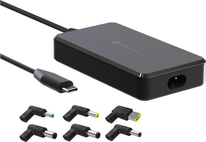 Actual product image Forcell Adapter F-ENERGY E856 uniwersal laptop charger 65W (6 adaptors) - czarny (65 W)