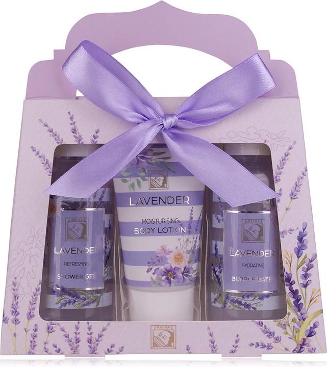 Accentra Badeset LAVENDEL in Geschenkbox, inkl. 100ml Duschgel, 50ml Bodylotion, 100ml Schaumbad, Duft: Laven (Körperpflegeset, Haarpflege set)