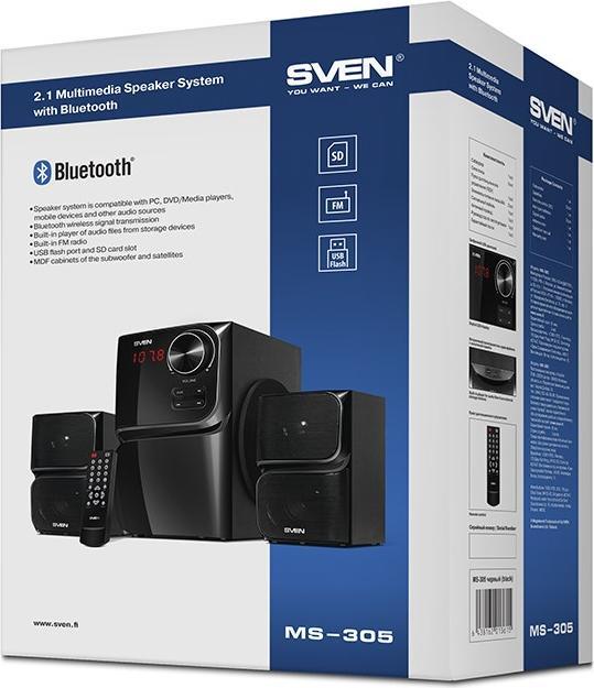 Actual product image Sven MS-305, 2.1 speakers, FM, Bluetooth, USB/SD, LED Ekranas, RC unit, power output 40W (20 + 2  1