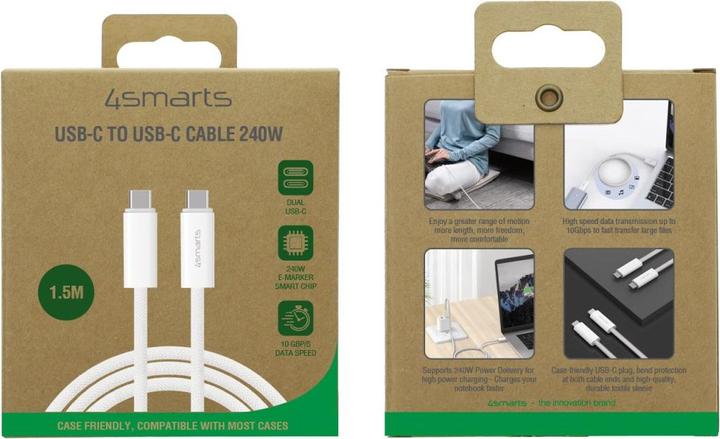 Produktbild 4smarts USB-C Kabel PremiumCord 240W 1.5m weiss (1.50 m, USB 3.2 Gen 1, 240 W)