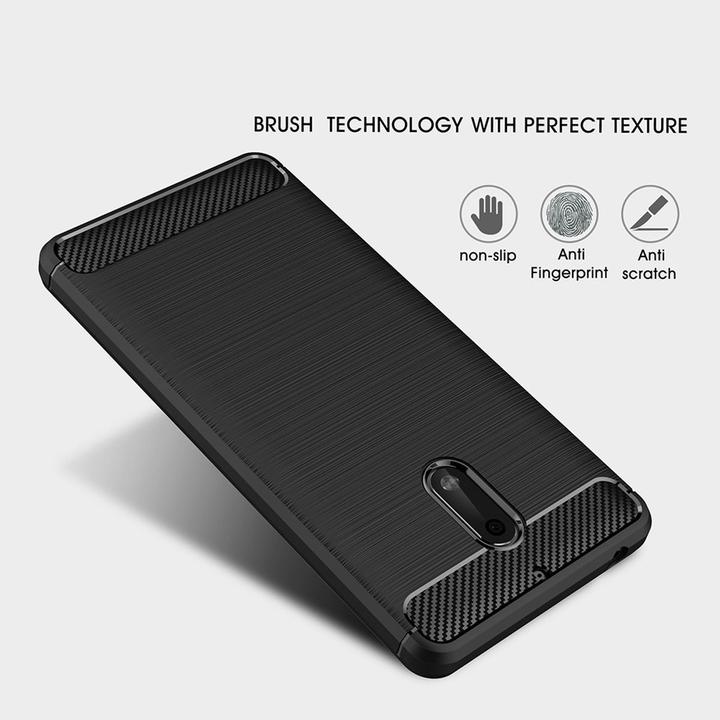 Actual product image König Design Nokia 6 TPU Mobile Case Carbon Fiber Optic Brushed Protective Cover Frame Black (Nokia 6)