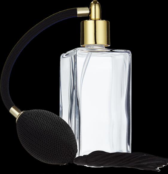Actual product image Table atomiser, square glass with ball pump gold-coloured for 100 ml, H 14 cm (100 ml)