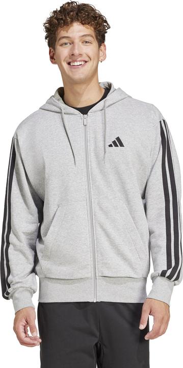 Immagine prodotto adidas Felpa con cappuccio Essential Three Stripes French Terry Fullzip da uomo, Grigio medio/Nero, XL (XL)