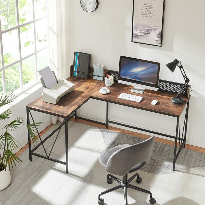 Actual product image En.Casa Schreibtisch Frelvepirg mit Rückwand L-förmig 165x110x75 cm Walnuss