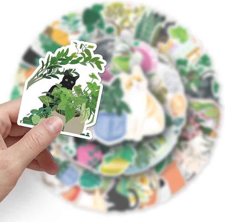 Image du produit JTI Stickers mignons - chats et plantes - 50 pcs