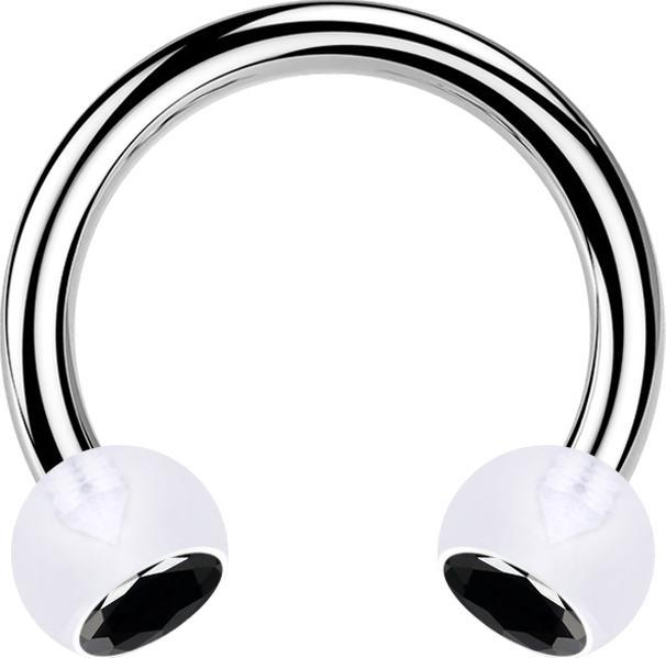Produktbild Star Piercing Micro Circular Barbell silber mit zwei Kugeln transparent Kristall schwarz (ohne Messing, Bioflex, Chirurgenstahl 316L)