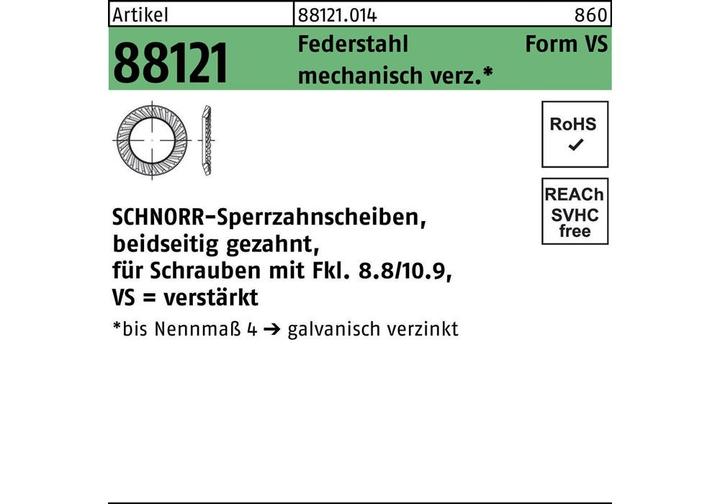 Image du produit Schnorr Rondelle de blocage R 88121 à double denture VS 16 x24 x2 Acier à ressort galvanisé mécaniquement