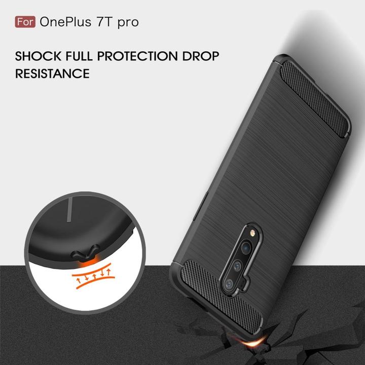 Produktbild König Design Hülle Handy Schutz für OnePlus 7T Pro Case Cover Bumper Carbon Optik Etuis Grau (OnePlus 7T Pro)