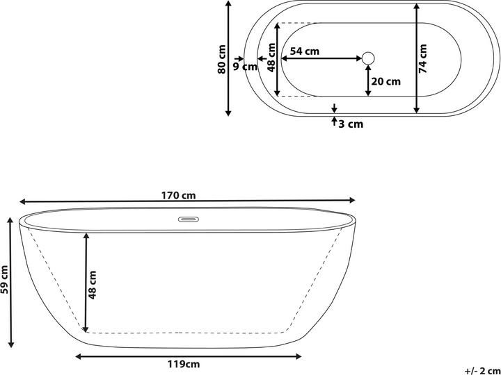 Produktbild Beliani Badewanne freistehend rot oval 170 x 80 cm NEVIS (220 l, 80 cm)