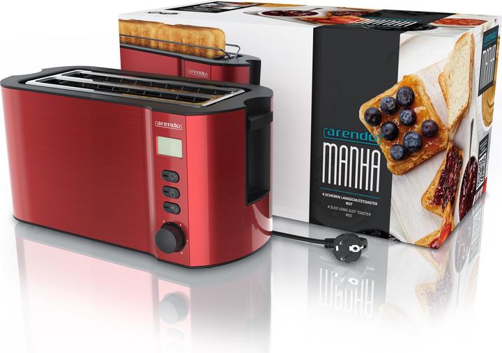 Produktbild Arendo 4 Scheiben Toaster Langschlitz Edelstahl, Doppelwand, Brötchenaufsatz, Display mit Restzeitanzeige