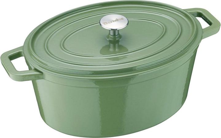 Produktbild Berndes Bräter Cocotte B.IRON Gusseisen oval 31 x 24 cm 6 Liter salbeigrün INDUKTION (394.35 cm, Bräter + Schmortopf, Gusseisen)