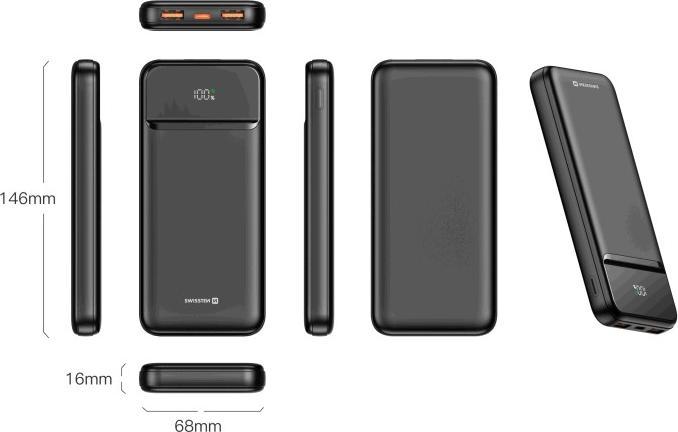Produktbild Swissten Power Bank 10000 Mah Power Line II Black (10000 mAh, 22.50 W)