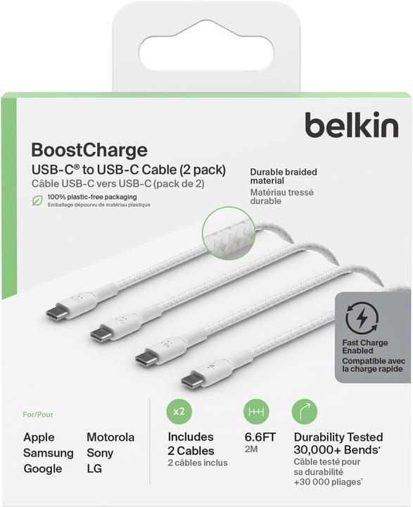 Productafbeelding Belkin USB-C naar USB-C gevlochten PVC 2m Twin Pack (2 m, USB 2.0, 60 W)