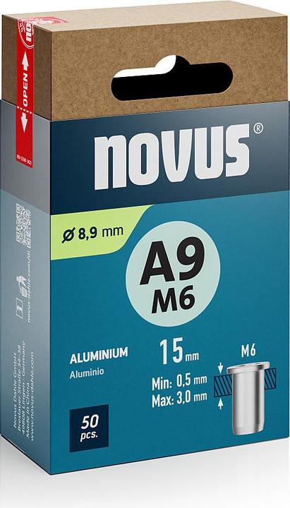 Produktbild Novus Nietmutter A9 M6, L: 15 mm Alu