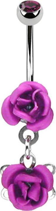 Star Piercing Banane silber mit Anhänger Blume violett (Chirurgenstahl 316L, ohne Messing)