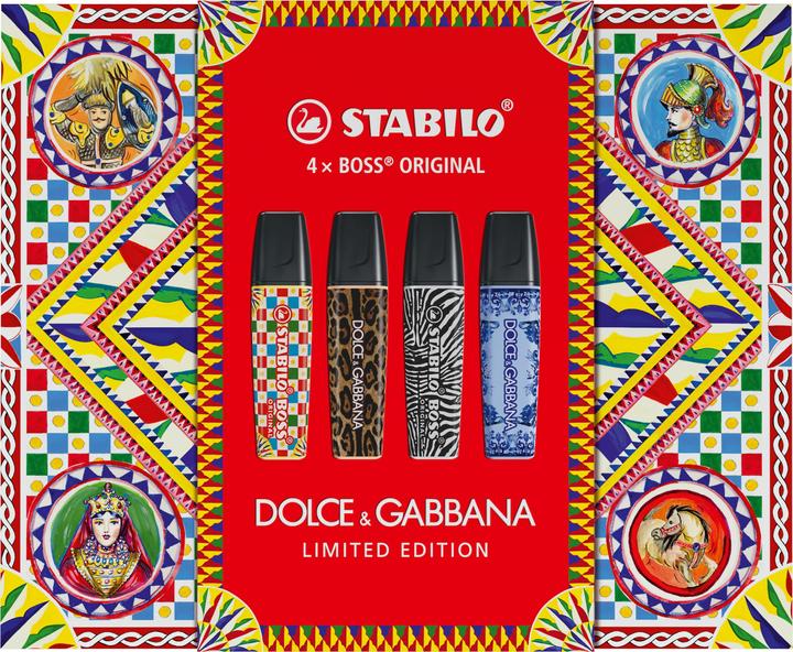 Immagine prodotto STABILO Boss Original x Dolce & Gabbana Box (Nero, Blu nuvoloso, Beige, Giallo pastello, 5 mm, 4 x)