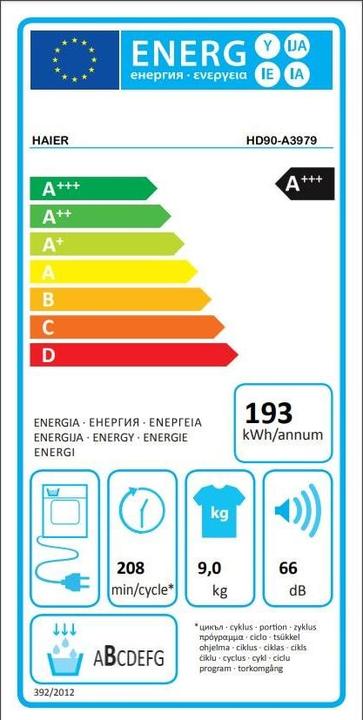 Energy Label Haier Hd90-a3979-s (9 kg, Right, EU plug)