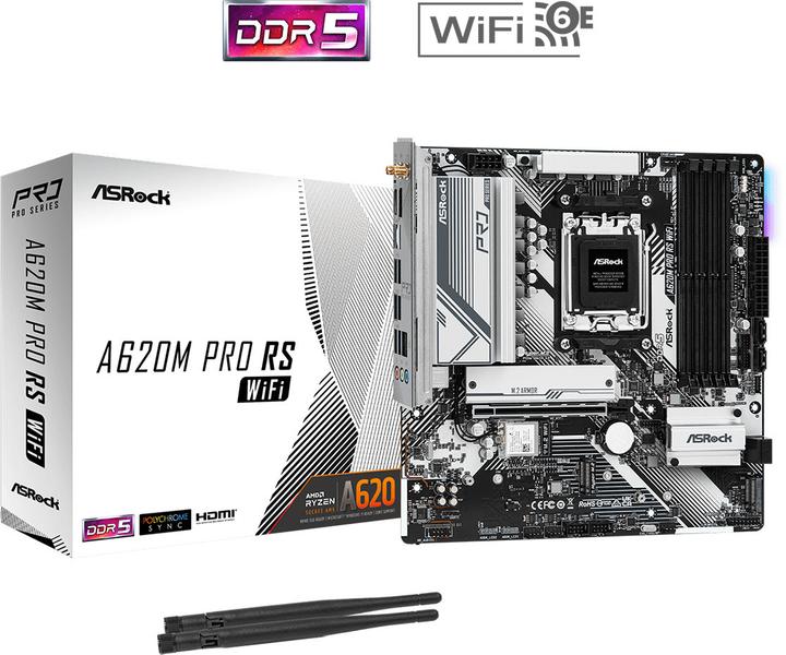 Actual product image AsRock MB AMD AM5 A620M PRO RS WiFi (AM5, AMD A620, mATX)