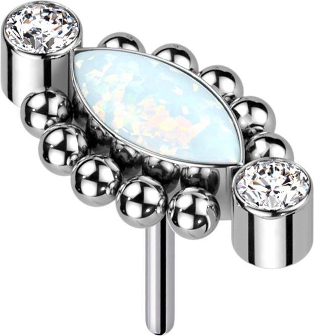 Image du produit Star Piercing Threadless deux cristaux argent dix boules Opale ovale blanc (Titane G23, sans laiton)